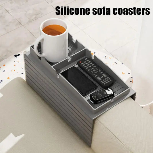 Multifuction Sofa Cup Holder Tray Anti-Slip Armrest Sofa Tray Silicone Table For Home Organization Armrest  For Bed RV Car