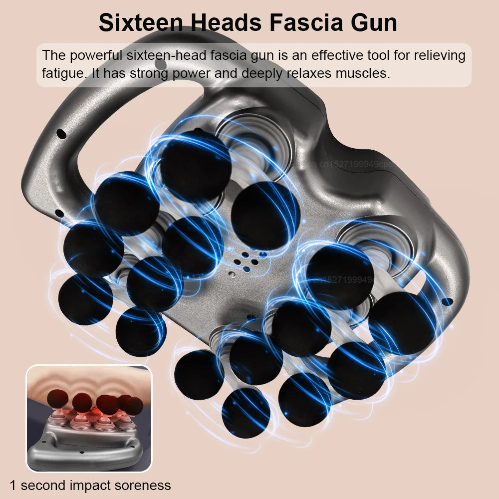 Fascia Massage Gun High frequency Body Neck Shoulder Back Waist Massager Professional Muscle Massage Machine 16-Head Fascia Gun
