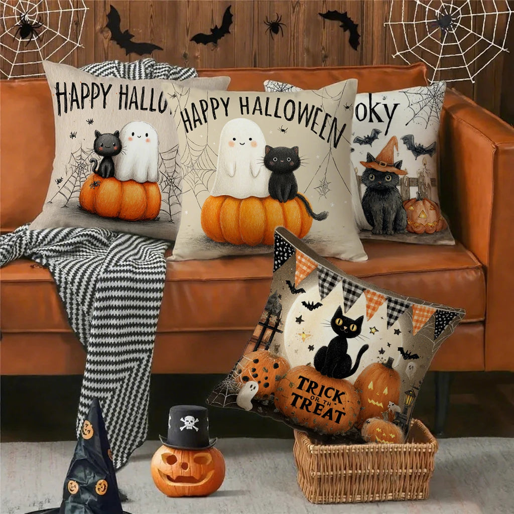 Halloween-themed Cat & Ghost PillowcasesSuitable for sofa car bedroom decorative cushion cover pillow cover