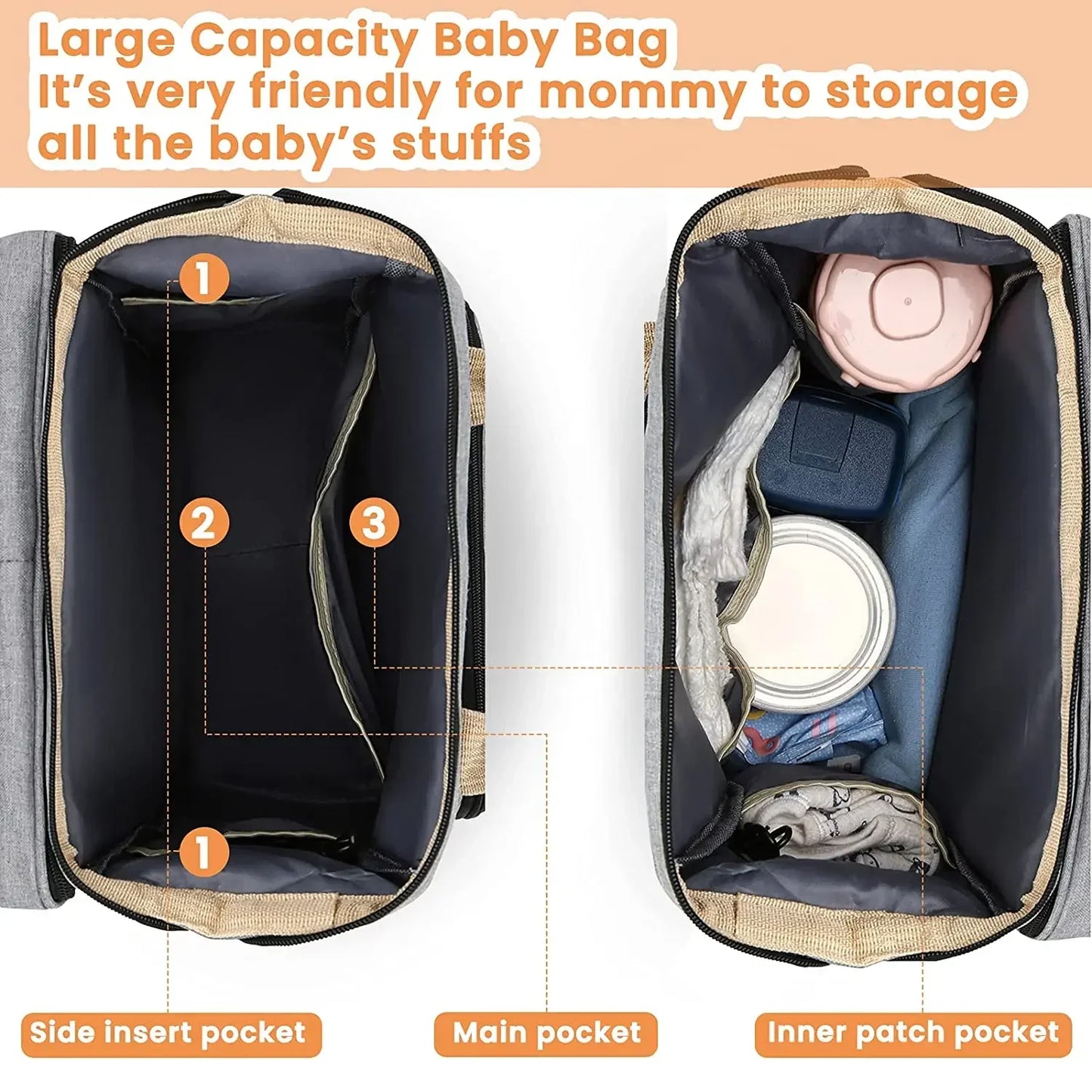 Baby Diaper Bag with Changing Pad Travel Foldable Baby Bed Bags Changing Station Mother Kids Large Capacity Stroller Organizer