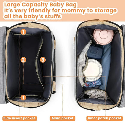 Baby Diaper Bag with Changing Pad Travel Foldable Baby Bed Bags Changing Station Mother Kids Large Capacity Stroller Organizer