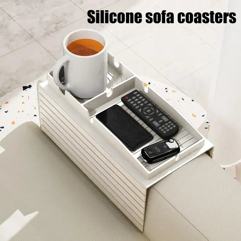 Multifuction Sofa Cup Holder Tray Anti-Slip Armrest Sofa Tray Silicone Table For Home Organization Armrest  For Bed RV Car