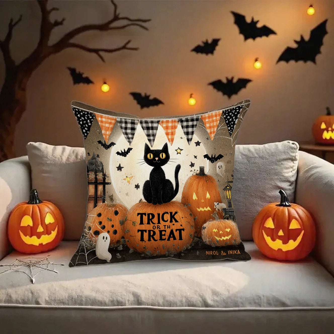 Halloween-themed Cat & Ghost PillowcasesSuitable for sofa car bedroom decorative cushion cover pillow cover