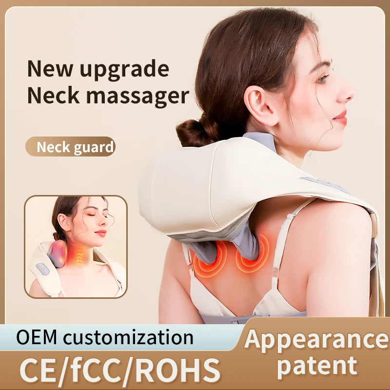 Neck Shoulder Massager Heating Neck Kneading Multifunctional Shiatsu Kneading Massage Cervical Relaxing Trapezius Massage Pillow