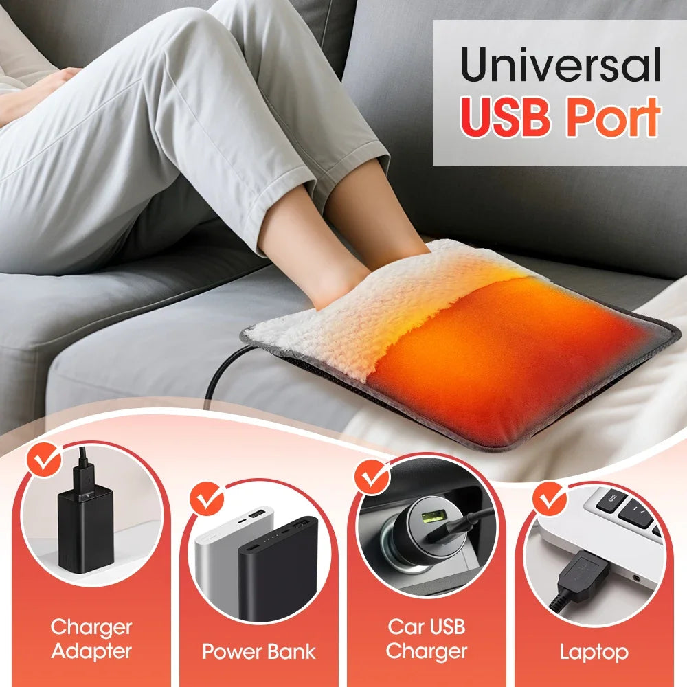 35x30cm Electric Heated Foot Warmers Washable Soft Feet Heating Pad Portable Electric 5V USB Winter Heating Pad for Office Home